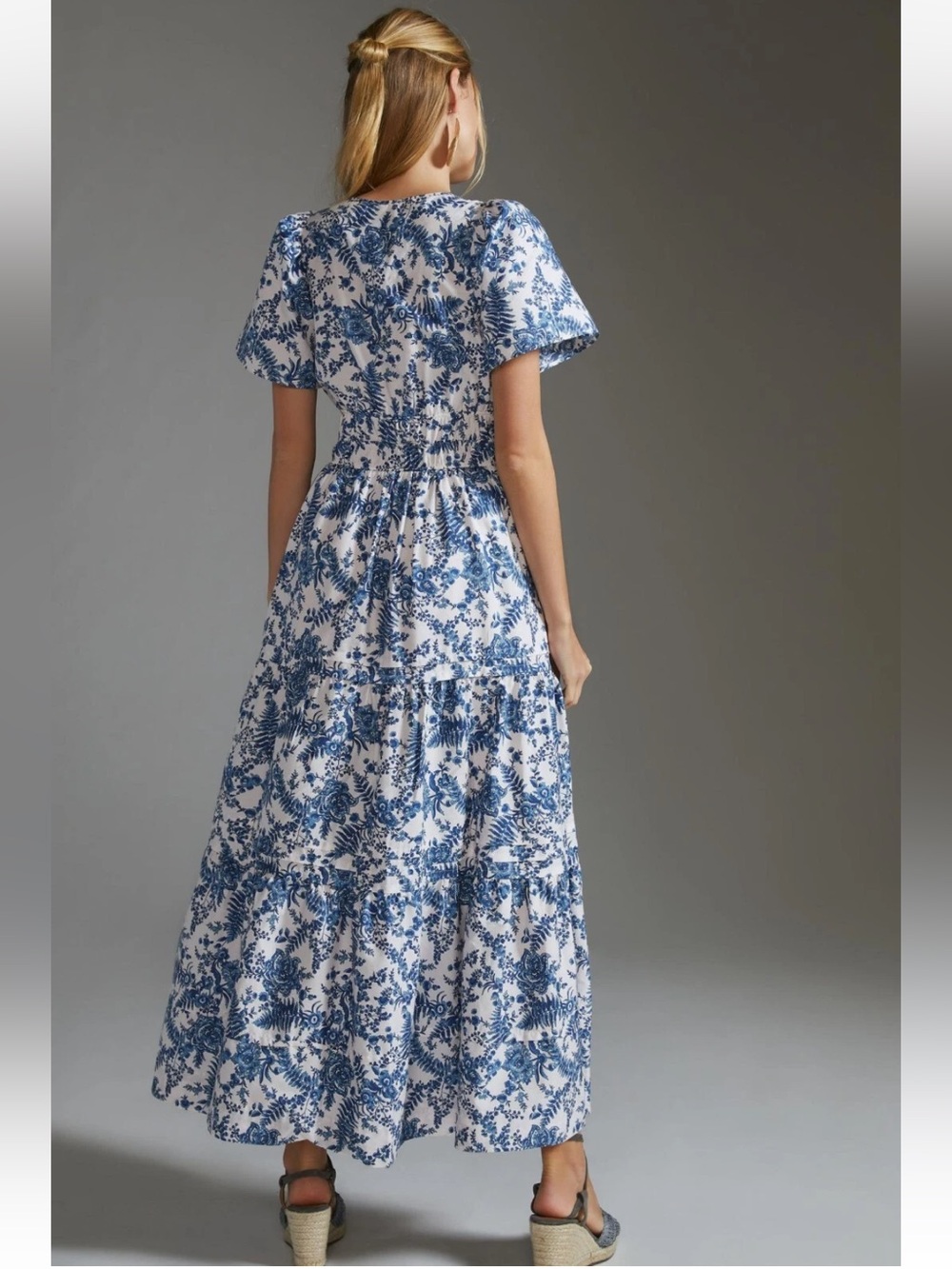 Anthropologie Cotton Somerset Tiered Maxi Dress In Blue Chinoiserie Size Medium - Picture 6 of 16